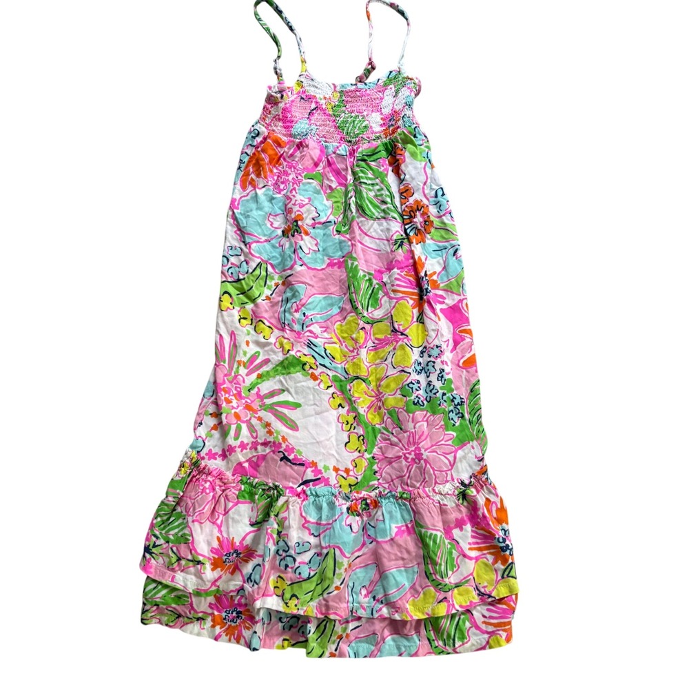 Lilly Pulitzer for Target Maxi Dress Girls XS 4/5 Pink Floral Smocked Tiered